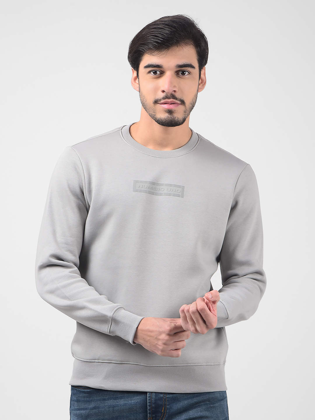Numero Uno Men Textured Grey Sweat Shirt